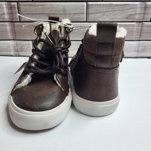 New US Sport Boys Shoe US Size 10 Brown Faux Fur Lining High Top Lace Up Sneaker